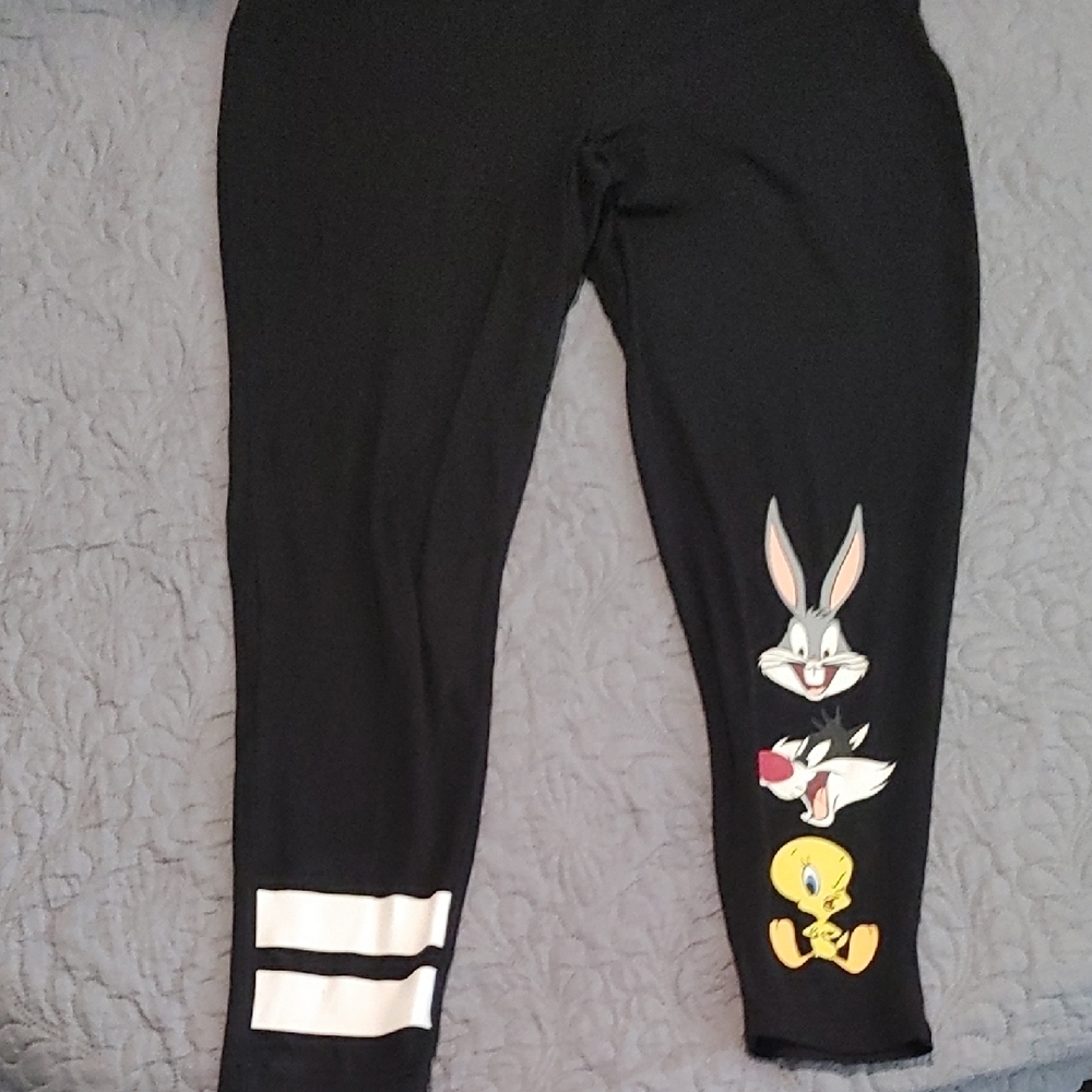 Loonie Tunes Black Cartoon Character Leggings Sz 1X/2X